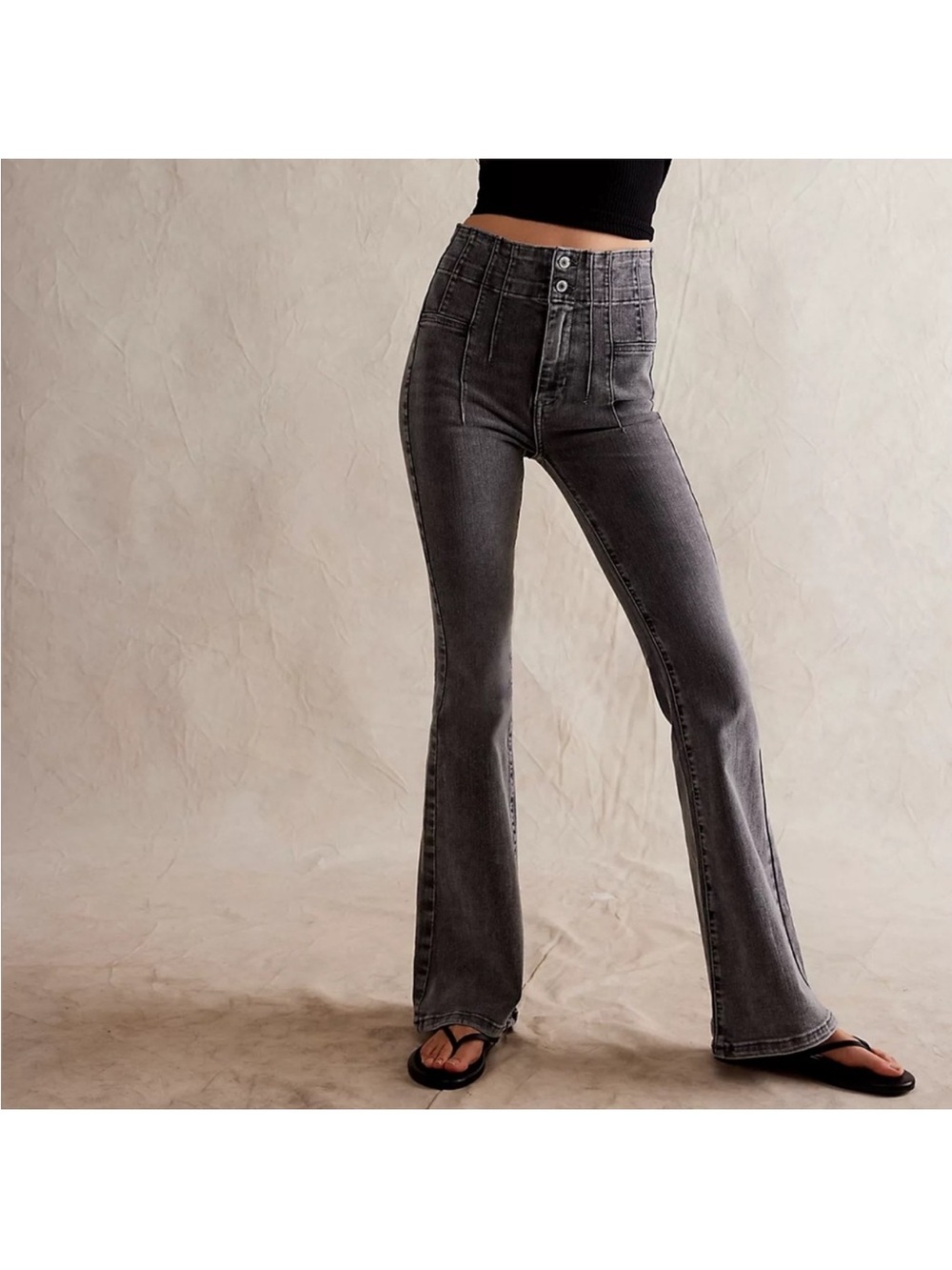 We the free free people High-Waist Gray Flare Jeans size 27 Bohemian boho